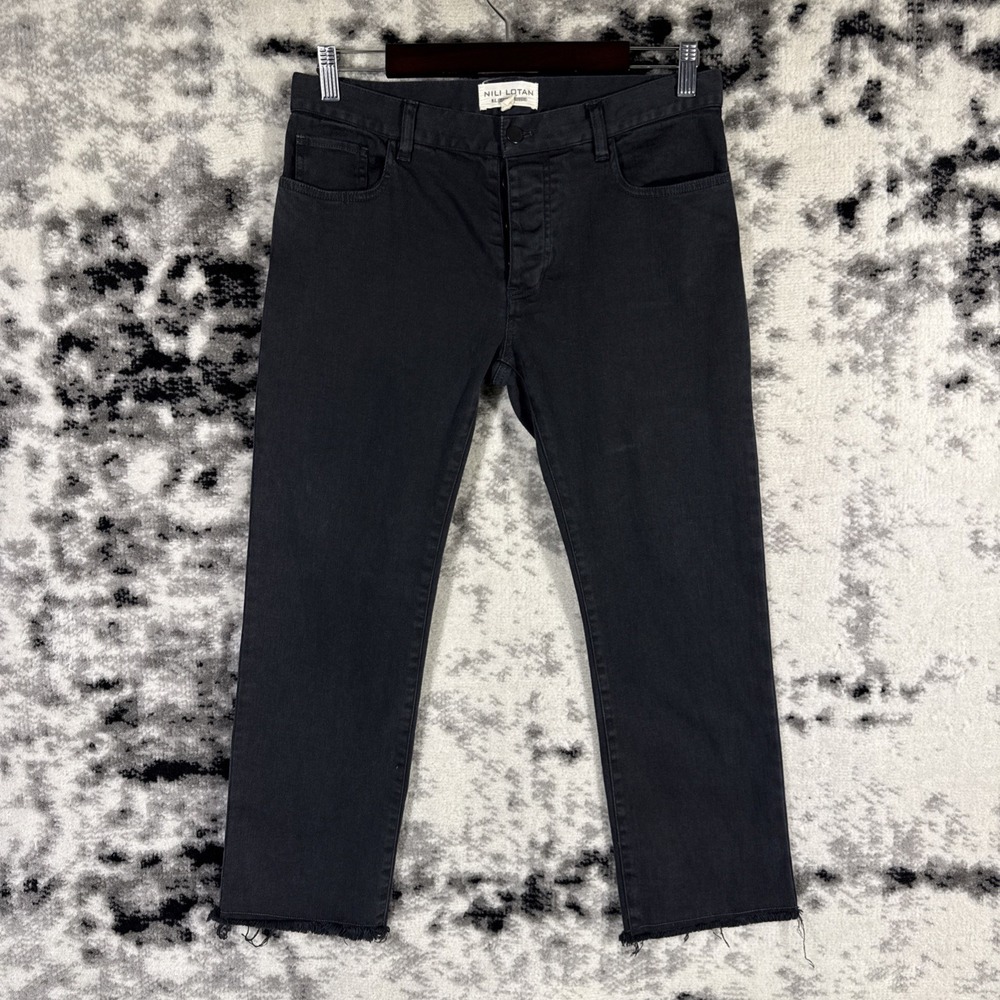 Nili Lotan Jeans Womens Size 4 Black Button Fly Frayed Hem Stretch Cotton